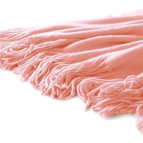 Decorative Knitted Throw Blanket with Fringe, Lightweight Blanket Acrylic Knit - Picture 2 of 7